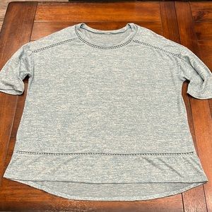 Heathered teal Tunic knit with crochet peekaboo details